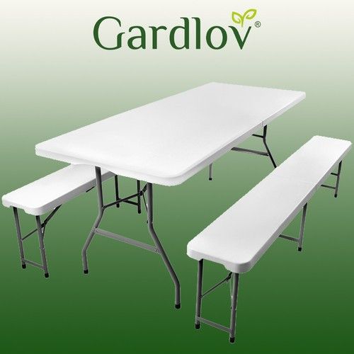 Набір садових меблів Gardlov 03257: стіл 180 см + 2 лавки Світло-сірий GARDLOV03257_БІЛИЙ фото